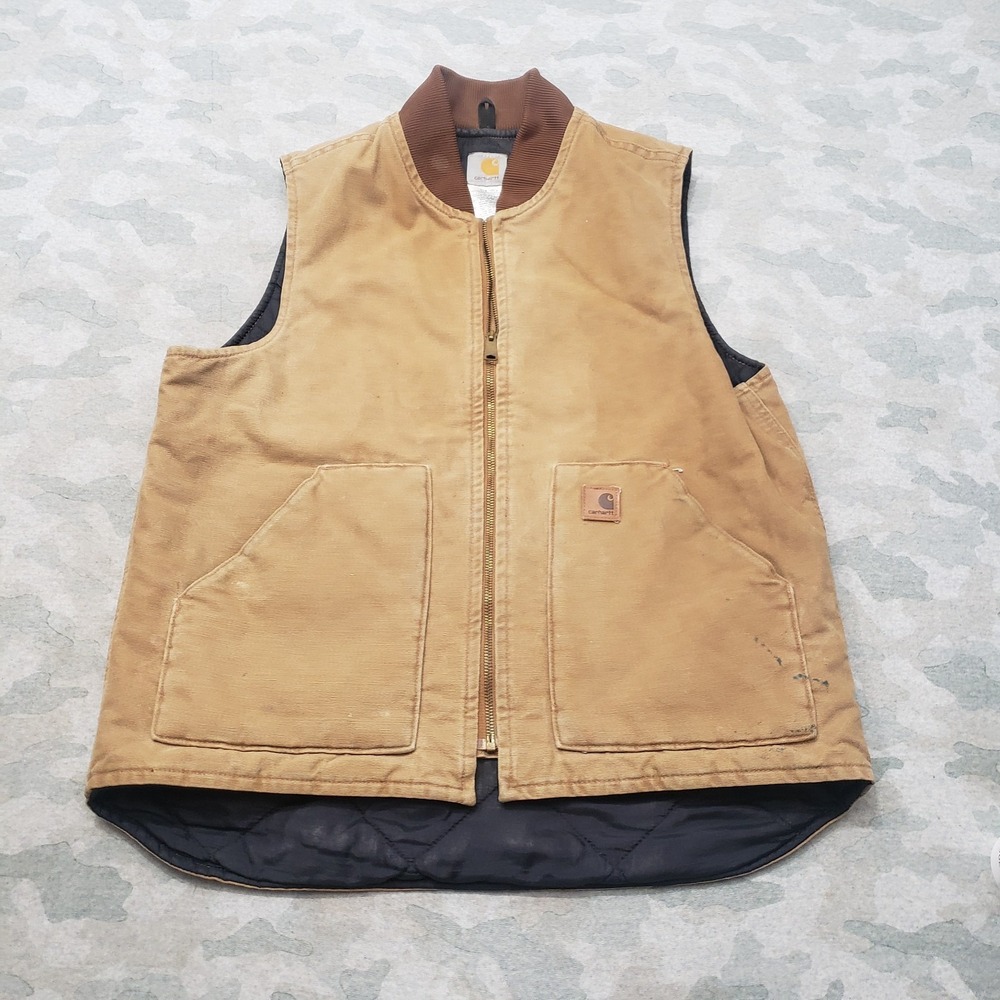 Vintage Carhartt Vest Mens Large Tall Brown Full Zip Diamond Quilted Workwear - Picture 1 of 10
